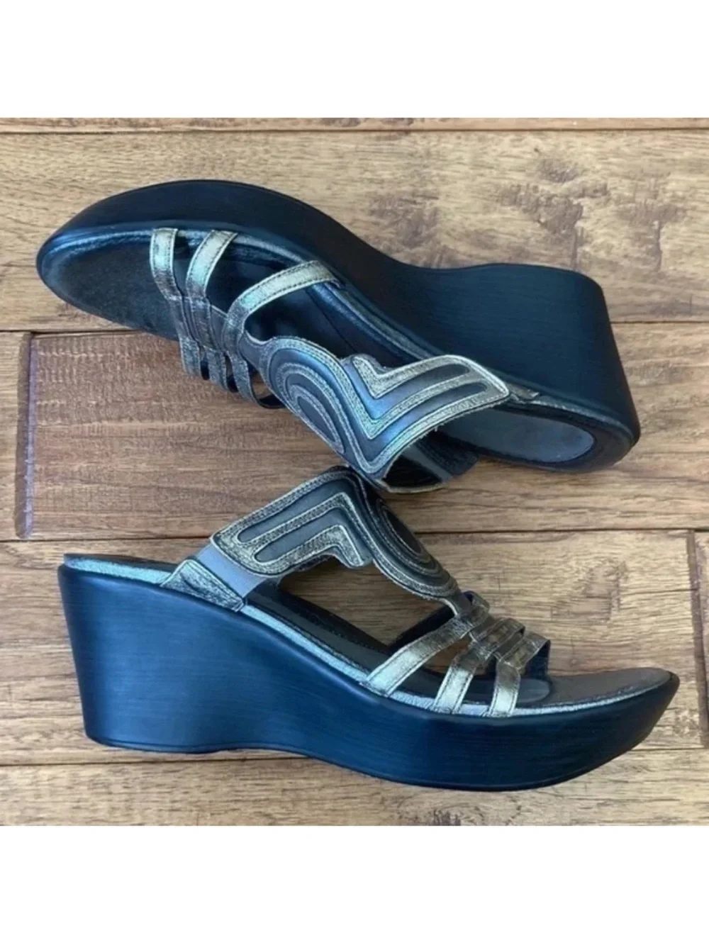 Naot Metallic Pewter Platform Wedge Slide Sandals Comfort Size 41